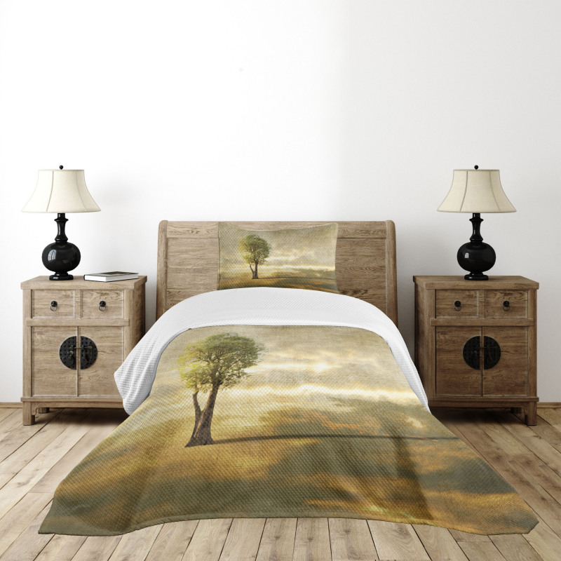 Lonely Tree in Beige Tones Bedspread Set