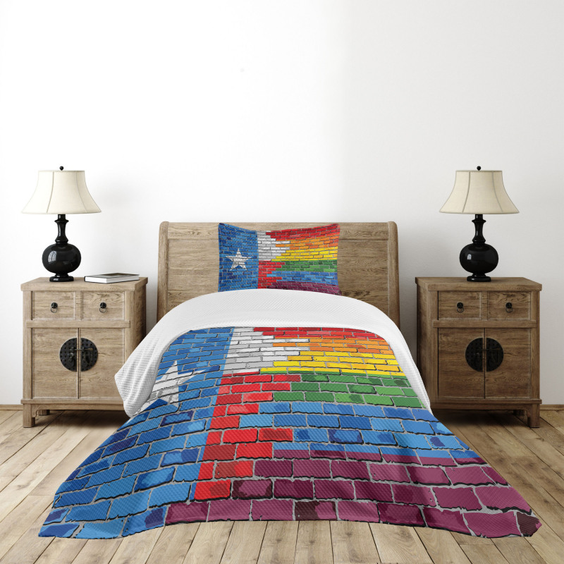 Brick Wall Grungy Texas Town Bedspread Set