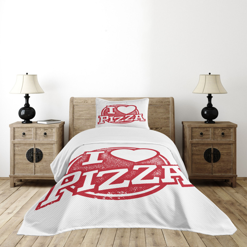 Grunge Love Pizza Lettering Bedspread Set