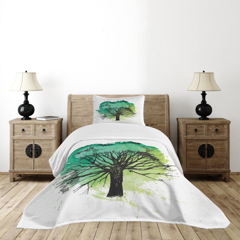 Blended Watercolor Leaf Bedspread Set