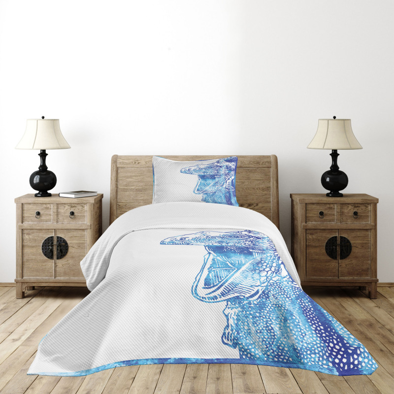 Watercolor Style Blue Animal Bedspread Set