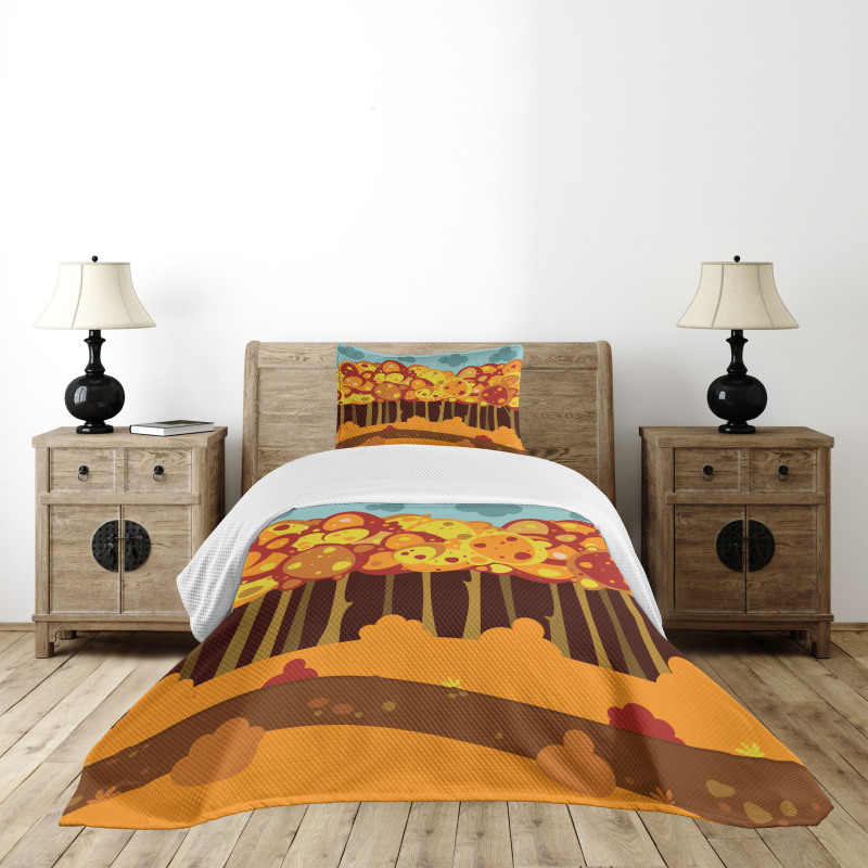 Forest in Autumn Cartoon Bedspread Set