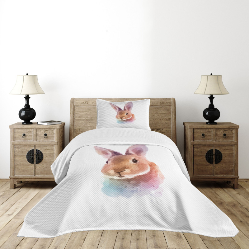 Watercolor Art Rabbit Head Bedspread Set