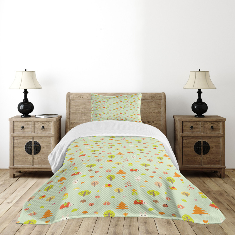 Cartoon Art Autumn Forest Bedspread Set