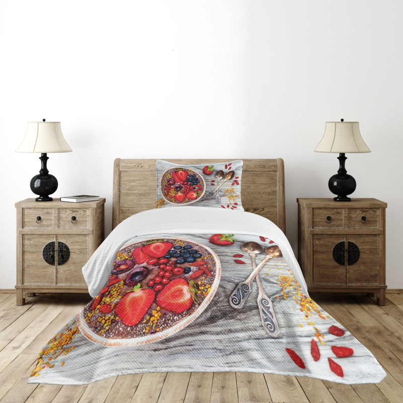 Breakfast Foods Bowl Bedspread Set