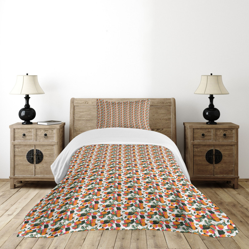 Citrus Mandarin with Leaves Bedspread Set