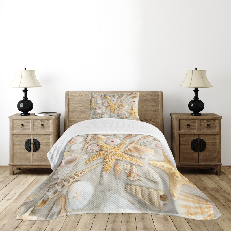 Assorted Seashells Sand Beach Bedspread Set