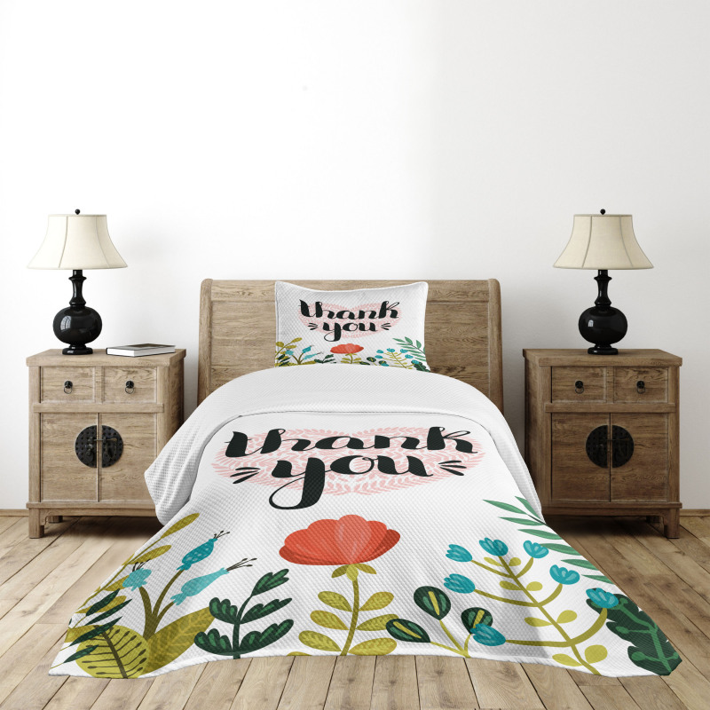 Heart Flowers and Leaves Bedspread Set