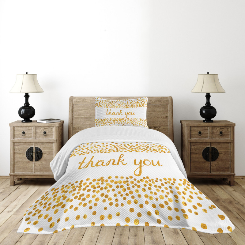 Yellow Tone Dots Cursive Bedspread Set