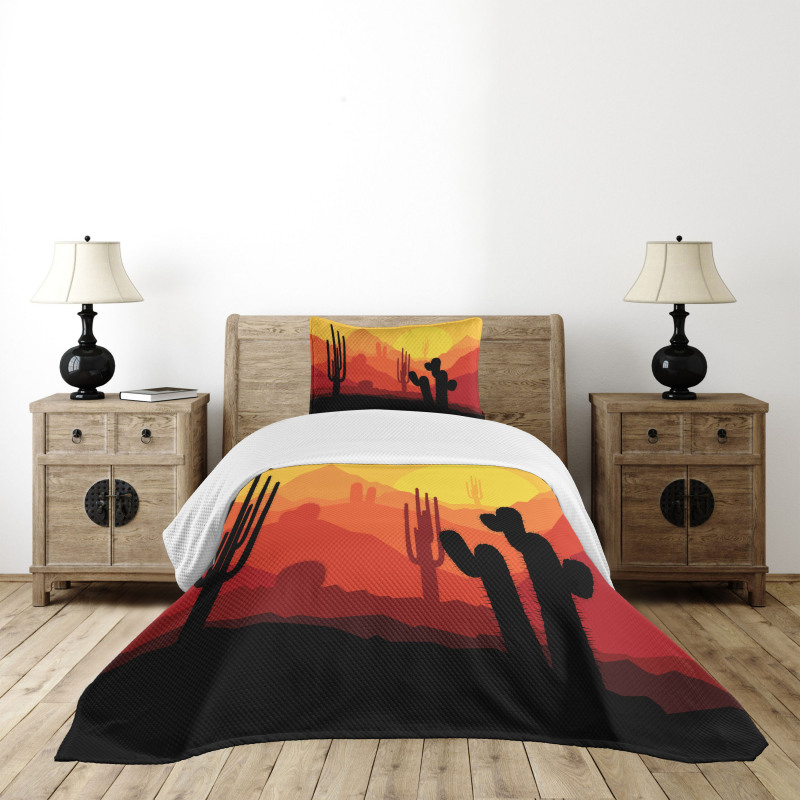 Cactus Silhouettes at Dusk Bedspread Set