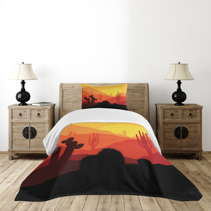 Western Cactus Silhouettes Bedspread Set