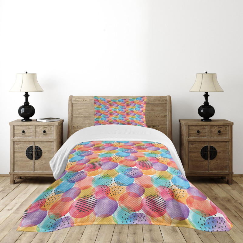 Rainbow Toned Circle Dots Bedspread Set