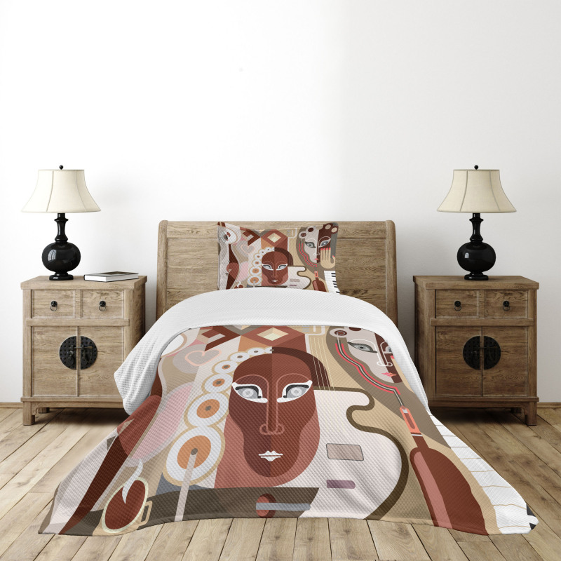 Abstract Shapes and Faces Bedspread Set