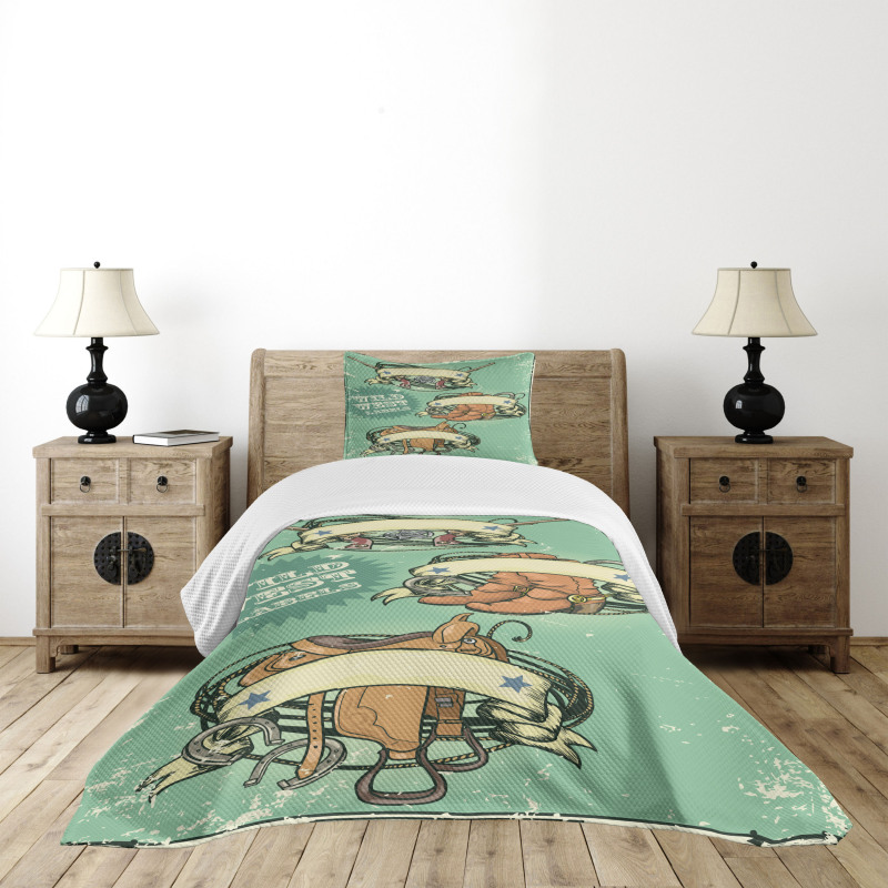 Grunge Retro Cowboy Boots Bedspread Set