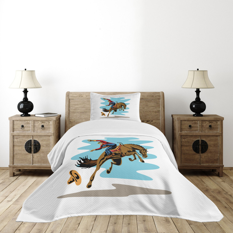 Cowboy Falling off His Horse Bedspread Set