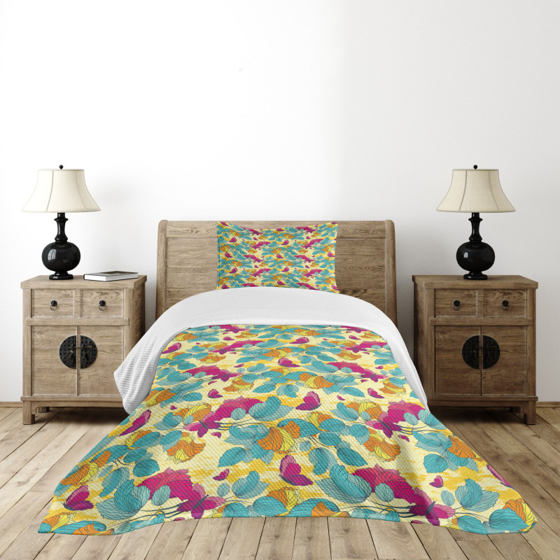 Abstract Leaf Butterfly Bedspread Set