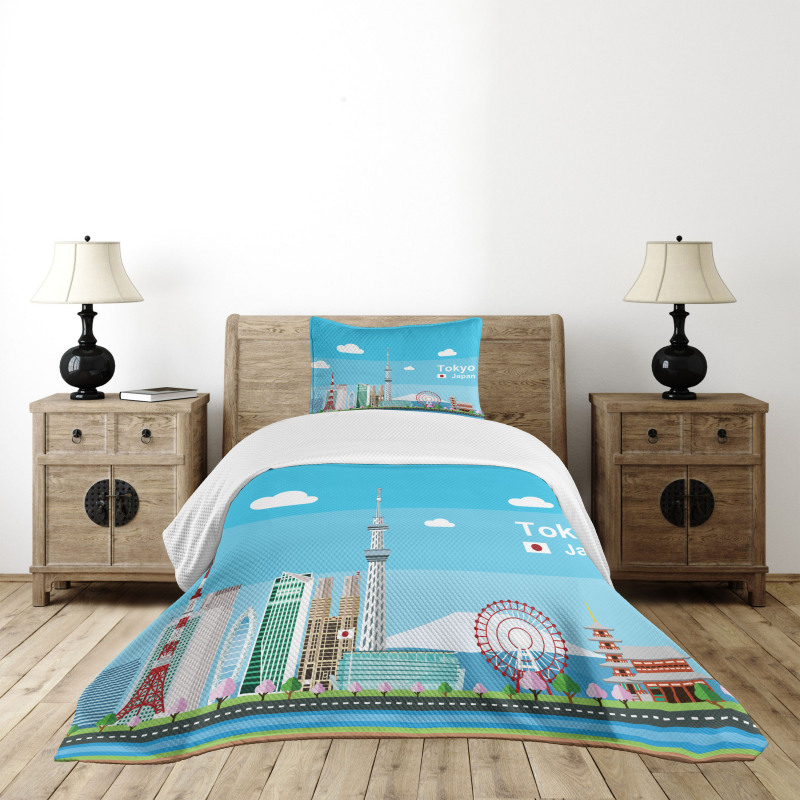 Cartoon Japan Sightseeing Bedspread Set