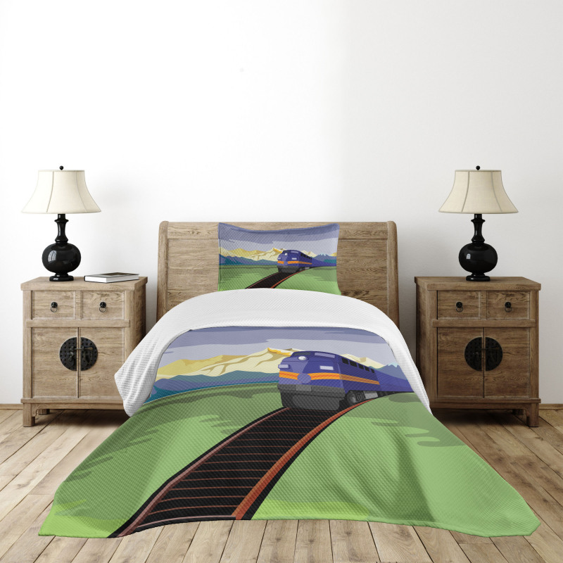 Rural Country Train Design Bedspread Set