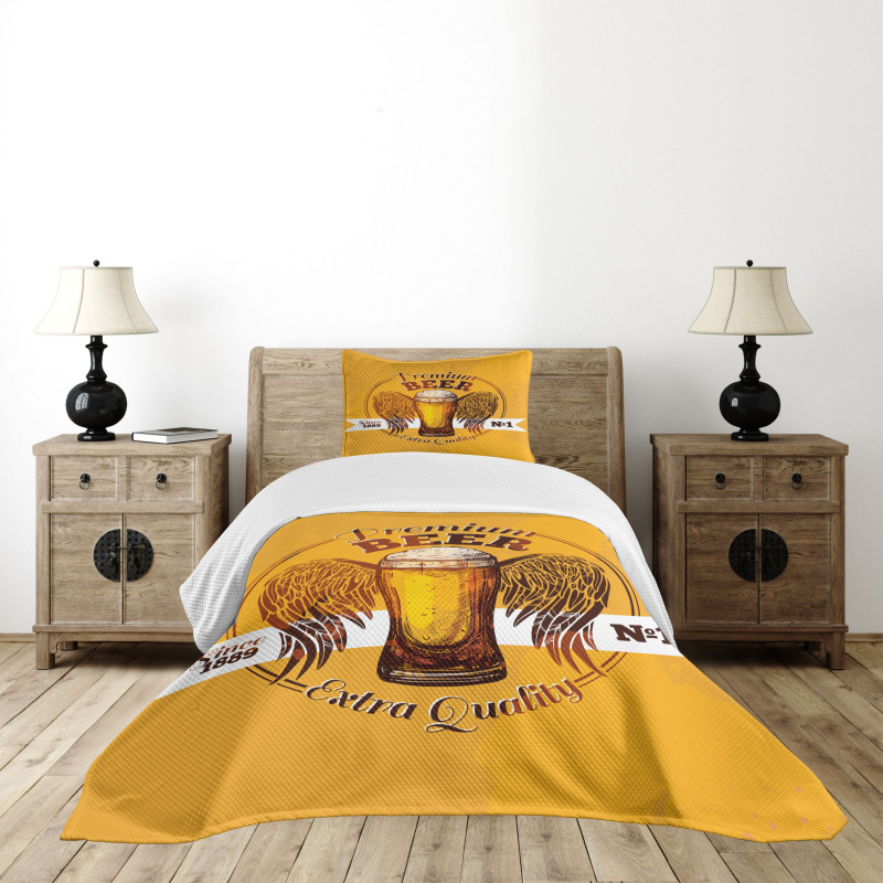 Premium Beer Grunge Graphic Bedspread Set