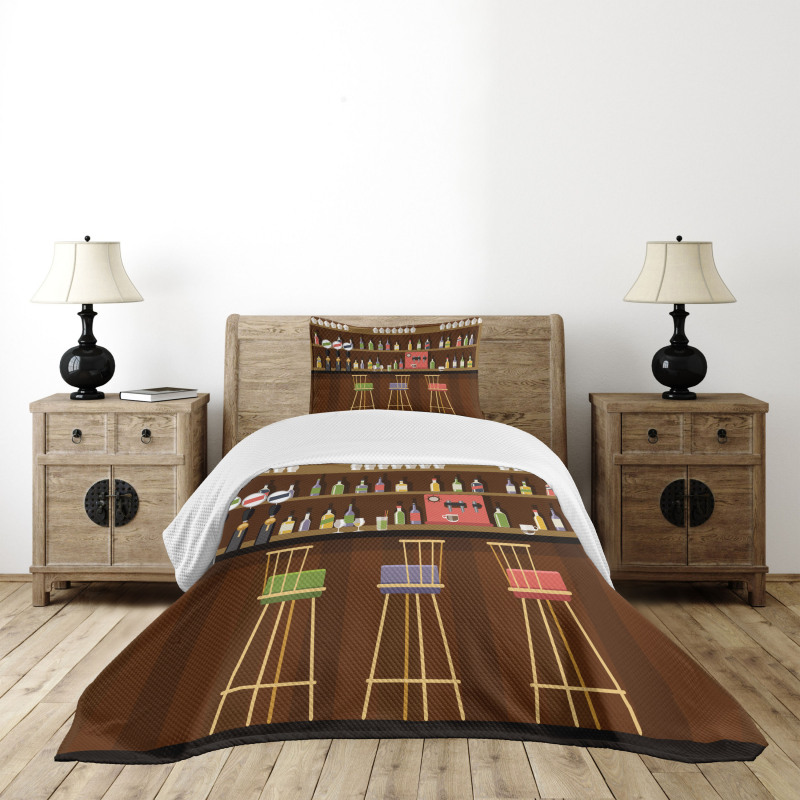 Nightclub Pub Alcohol Bottles Bedspread Set