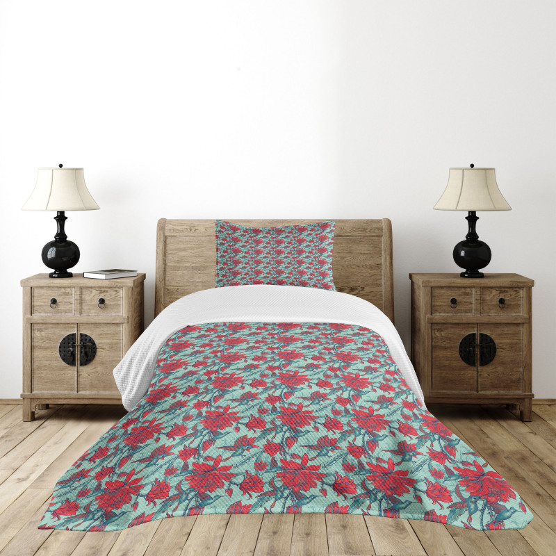 Animals and Flower Branches Bedspread Set