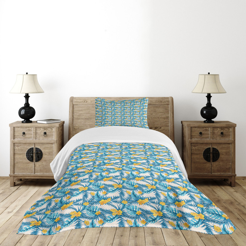 Exotic Leaves and Flowers Bedspread Set