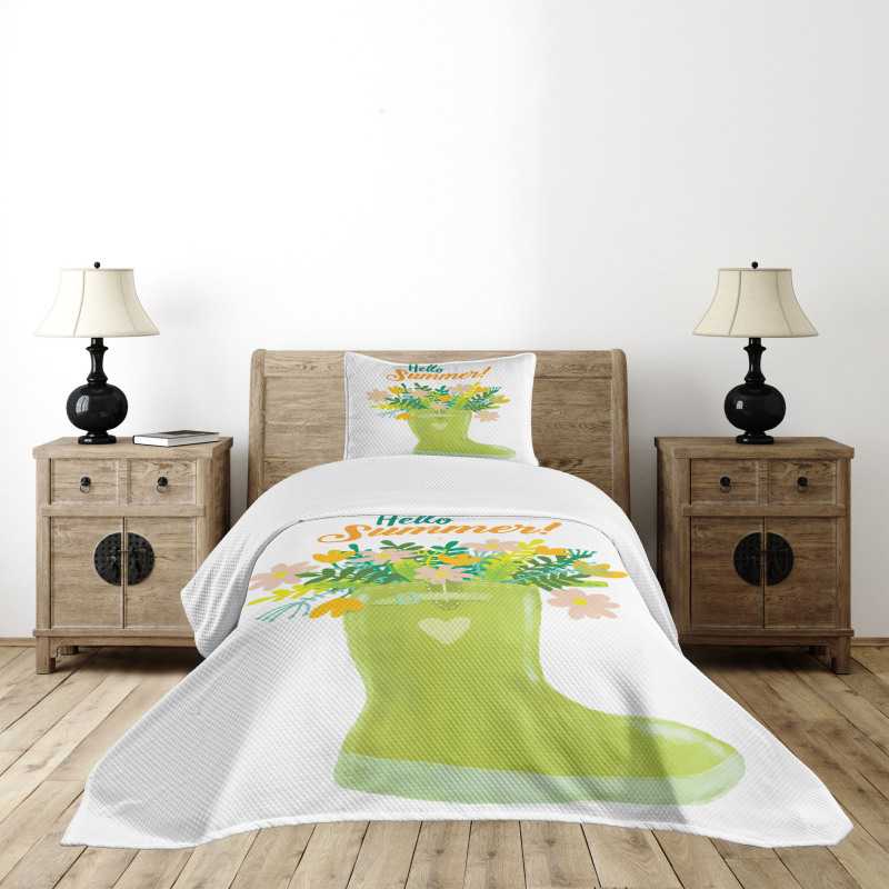 Green Tone Garden Boot Bedspread Set