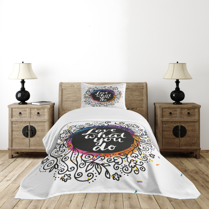 Inspirational Flowers Dots Bedspread Set