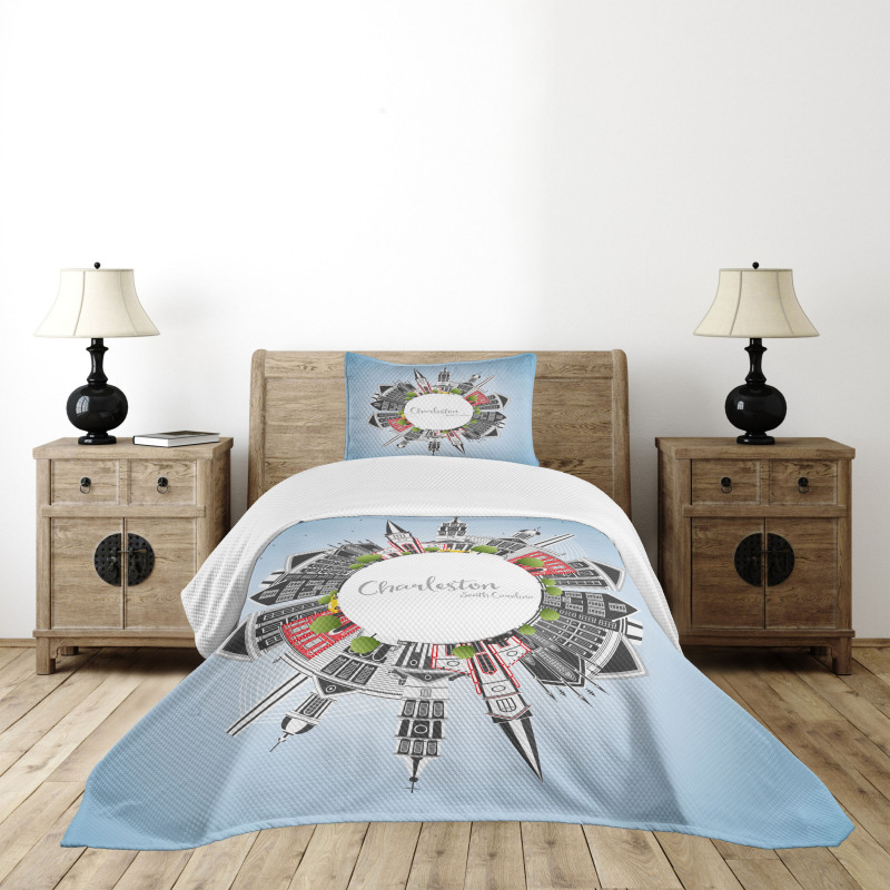 Buildings on a Globe Bedspread Set