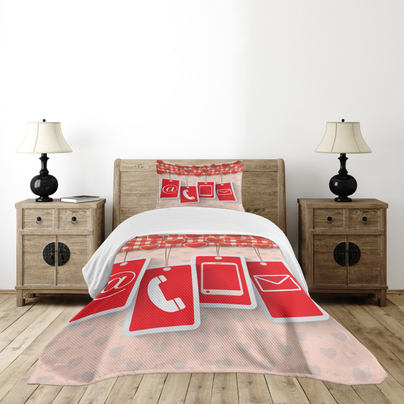 Phone and Hearts Bedspread Set