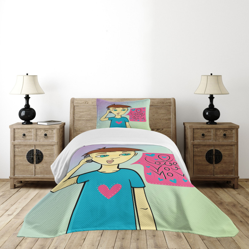 Boy Calling His Mother Bedspread Set