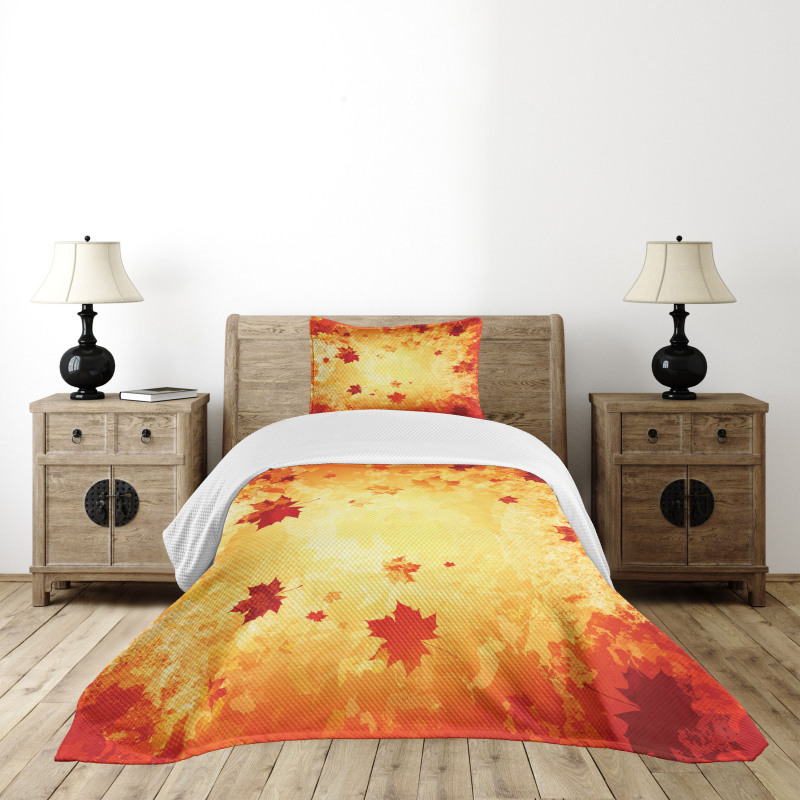 Abstract Grunge Maple Leaves Bedspread Set