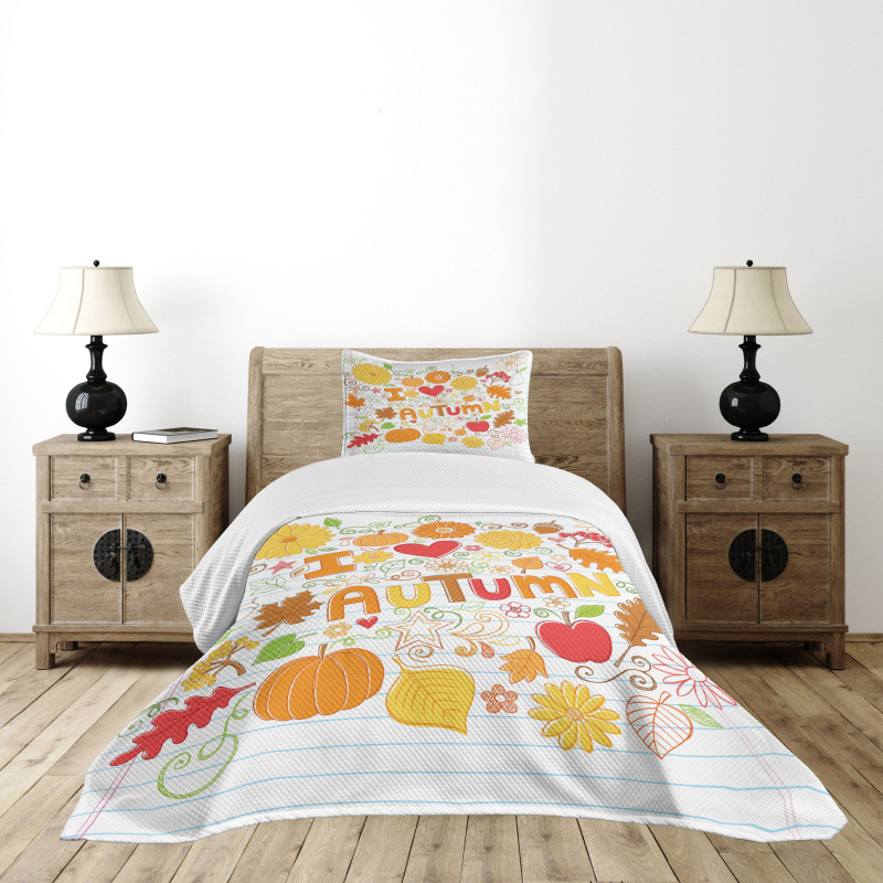 I Love Autumn Sketchy Doodle Bedspread Set