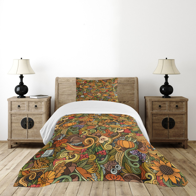 Hand-drawn Art Thanksgiving Bedspread Set