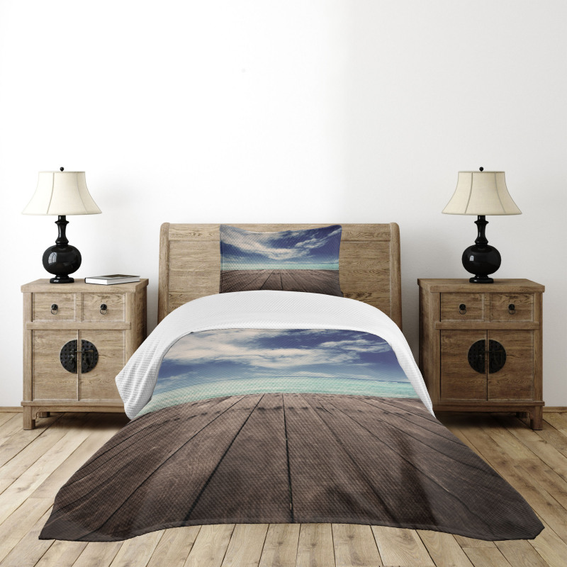 Ocean Cloudy Sky Wooden Pier Bedspread Set