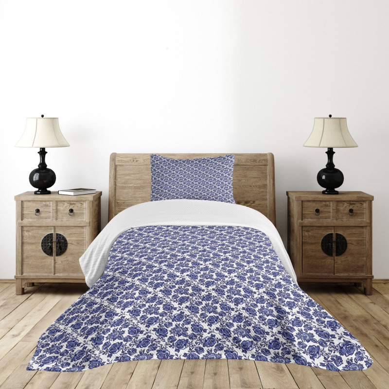 Abstract Rose Flower Branch Bedspread Set