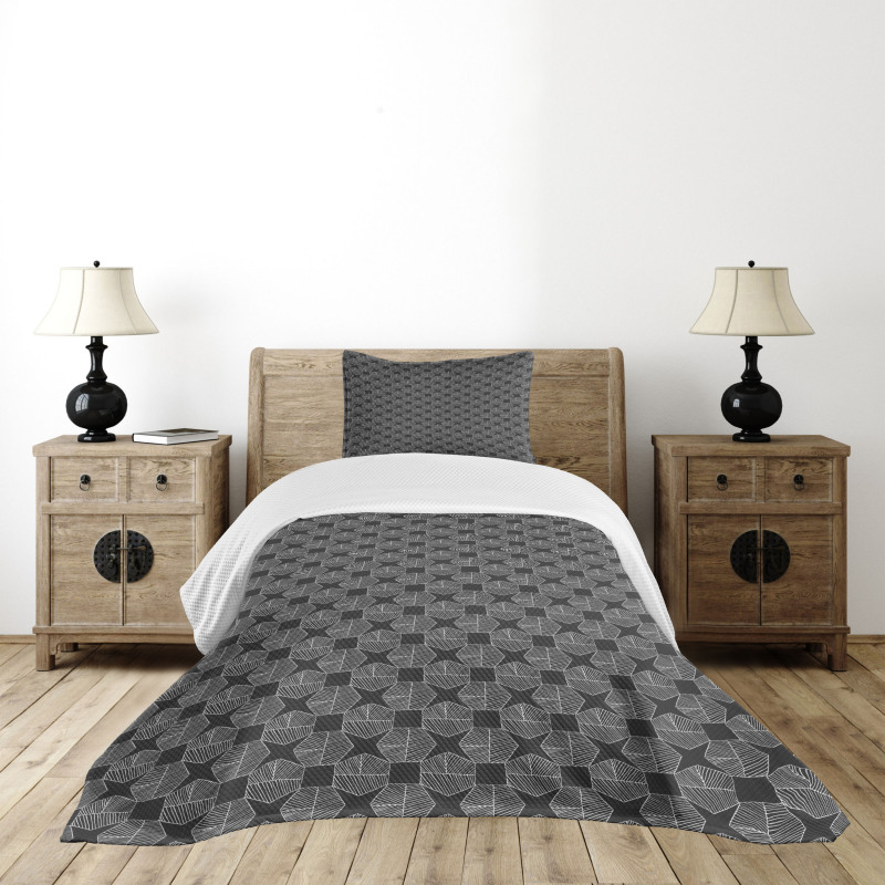 Modernistic Hatched Shapes Bedspread Set