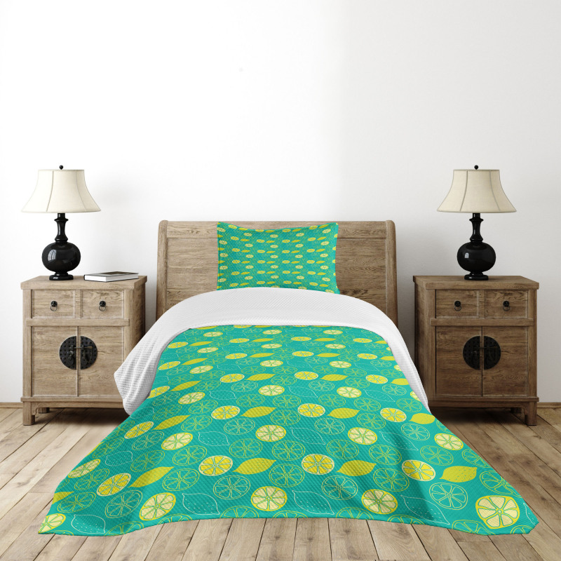 Pattern Citrus Lemons Bedspread Set