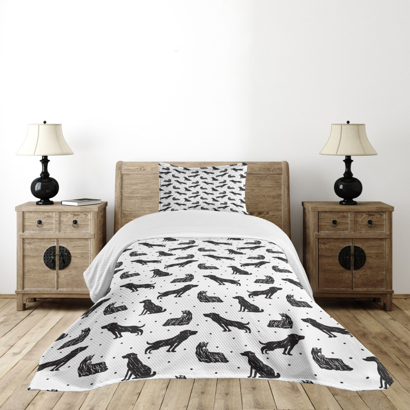 Types of Dogs Polka Dots Bedspread Set