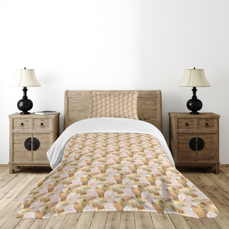 Modern Bicolour Leaves Bedspread Set