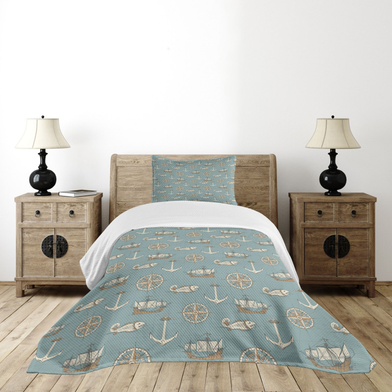 Retro Nautical Elements Art Bedspread Set