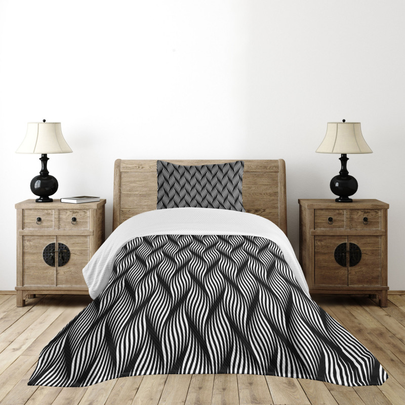 Modern Swirling Effect Lines Bedspread Set