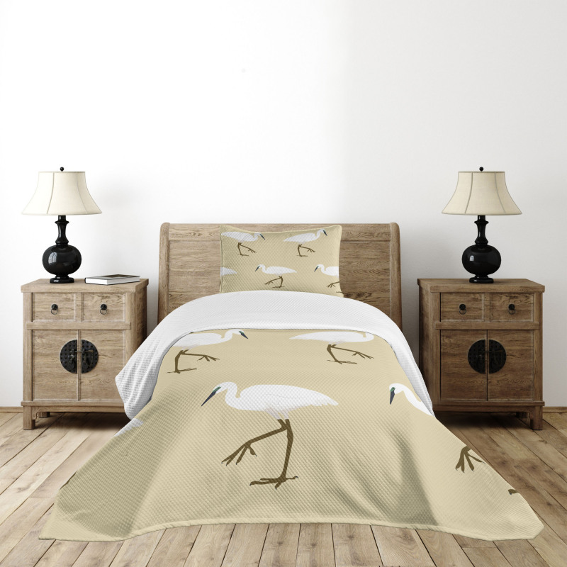 Leg Standing Heron Birds Bedspread Set