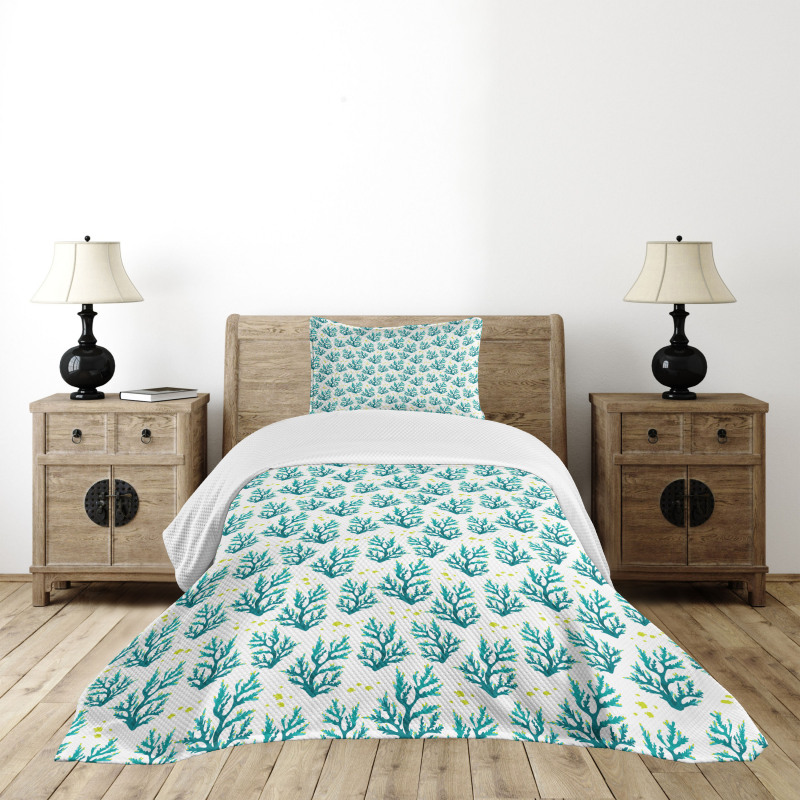 Corals and Fish Silhouette Bedspread Set