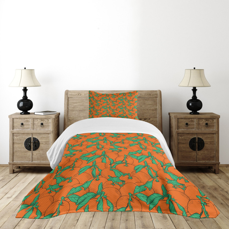 Cartoon Overlap Mandarins Bedspread Set