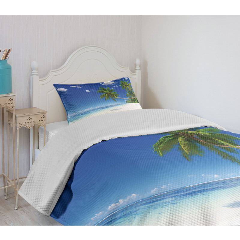 Lagoon Palm Leaf Clouds Bedspread Set