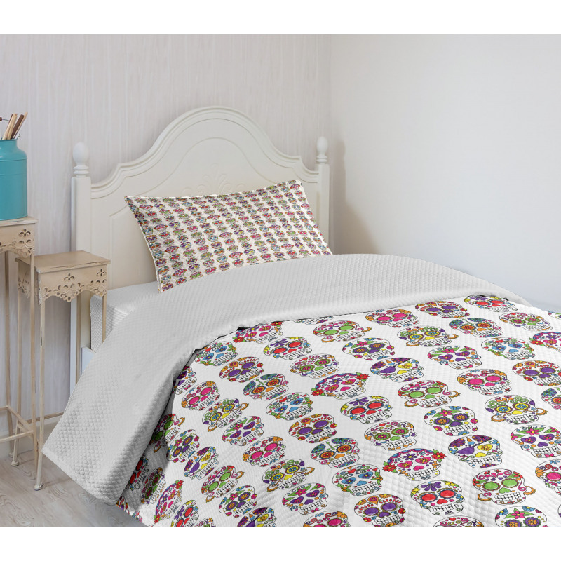 Skulls with Flowers Bedspread Set