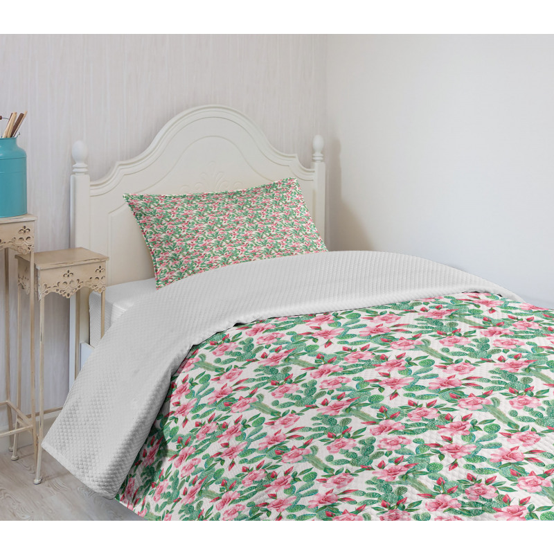 Rosebuds with Cactus Art Bedspread Set