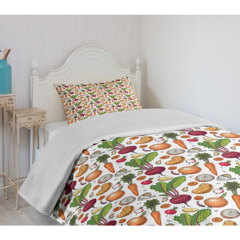 Sketchy Painted Foods Bedspread Set