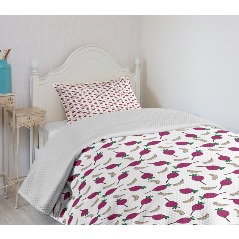 Cartoon Garlic and Beet Bedspread Set